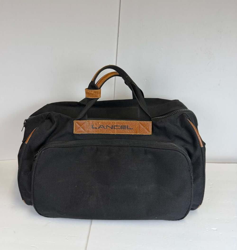 Lancel Black Canvas and Leather Trim Weekender Boston Travel Bag